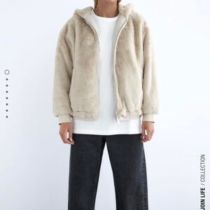 ZARA Beige Reverseble Faux Fur Jacket Size S